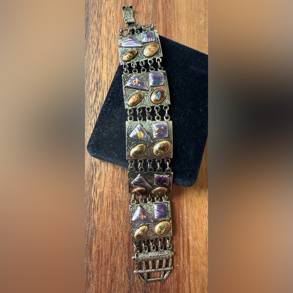 Vintage Gold Tone and Multicolor Bracelet Panel